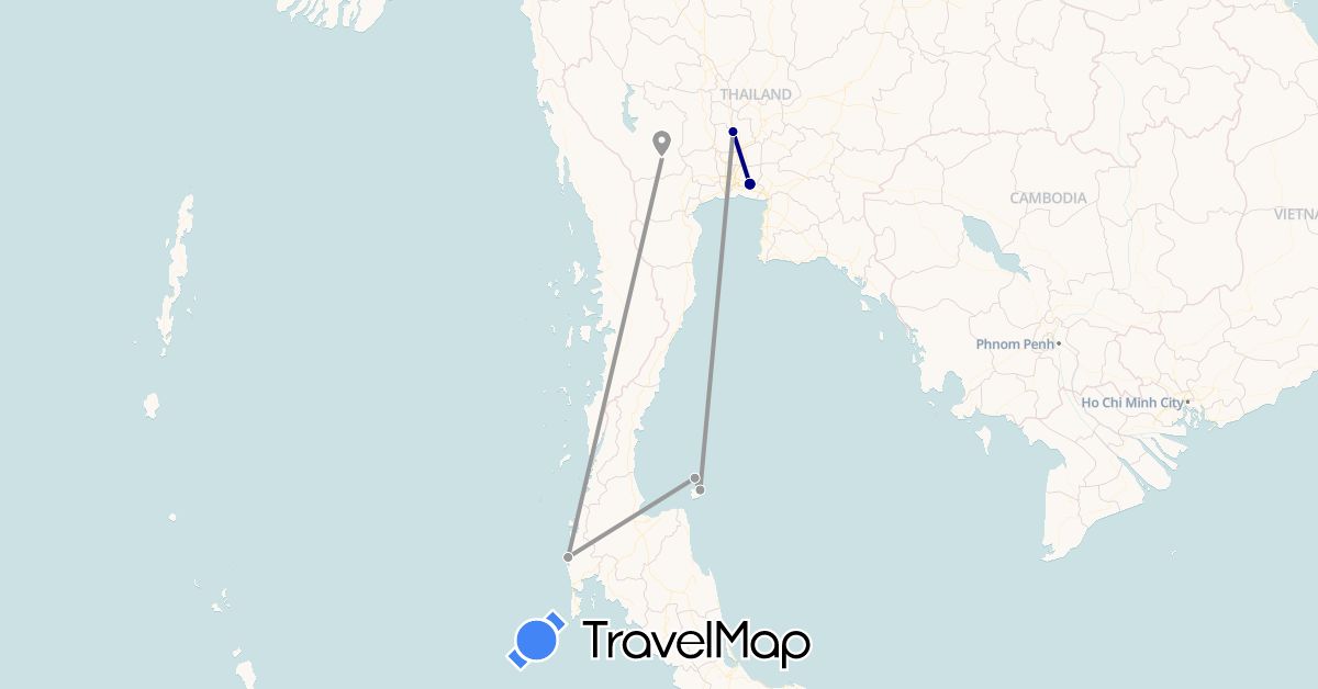 TravelMap itinerary: driving, plane in Thailand (Asia)